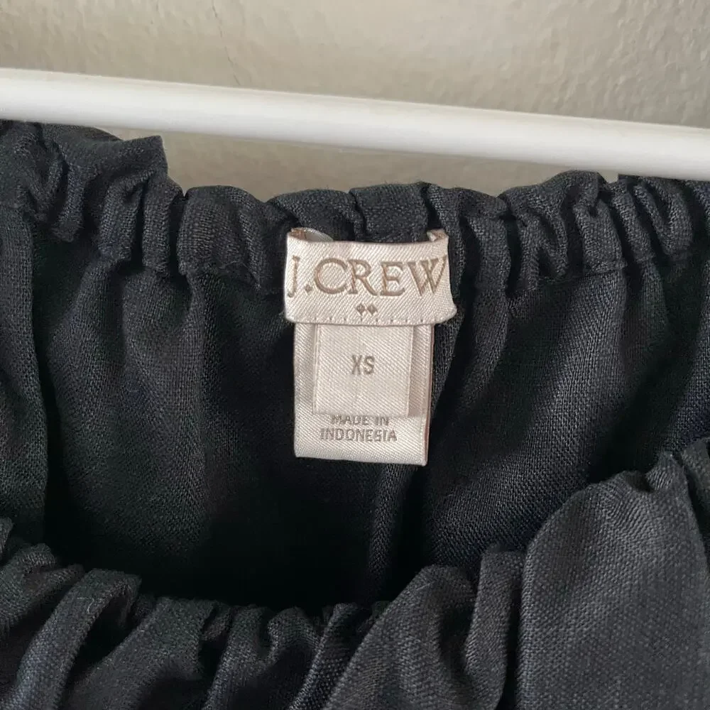 J. Crew Black Linen Ruffle Off Shoulder Flounce Sleeveless Blouse Womens XS